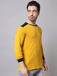 TRENDS TOWER Mens Shoulder Patch Full Sleeve T-Shirt Mustard-thumb2