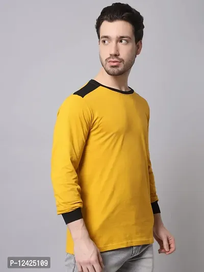 TRENDS TOWER Mens Shoulder Patch Full Sleeve T-Shirt Mustard-thumb3