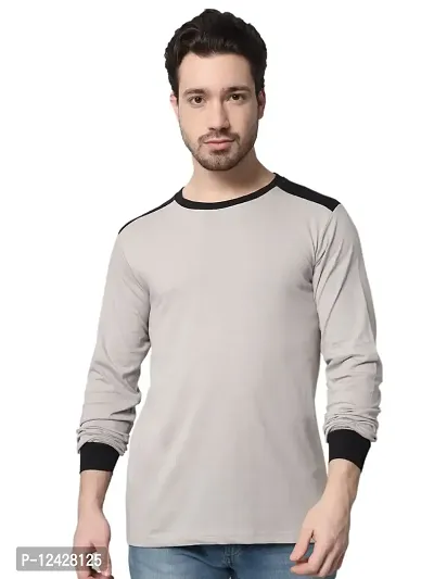 TRENDS TOWER Mens Shoulder Patch Full Sleeve T-Shirt Steel Grey-thumb0