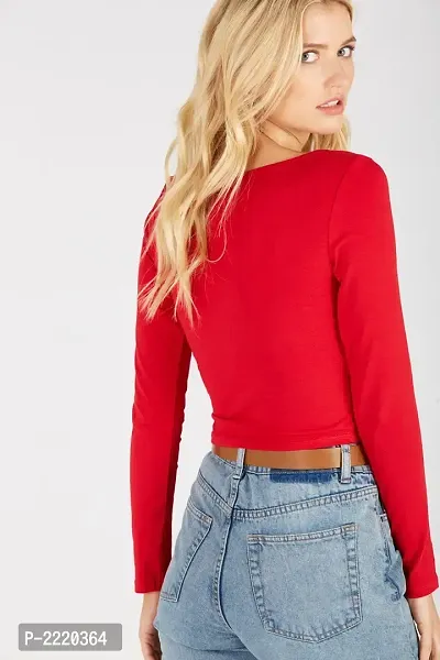 Red Solid Cotton Crop Top-thumb2