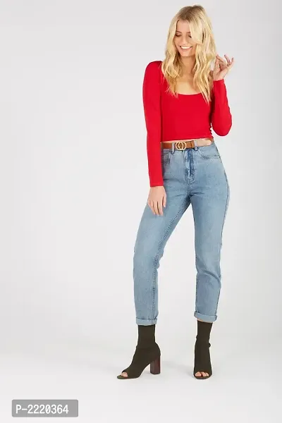 Red Solid Cotton Crop Top-thumb3