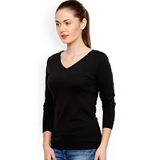 Black Solid Regular Length V Neck Tees-thumb1