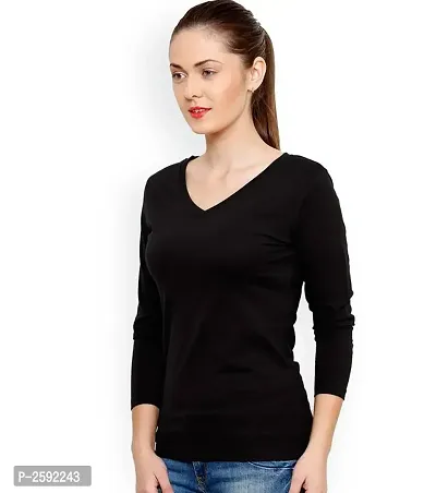 Black Solid Regular Length V Neck Tees-thumb2