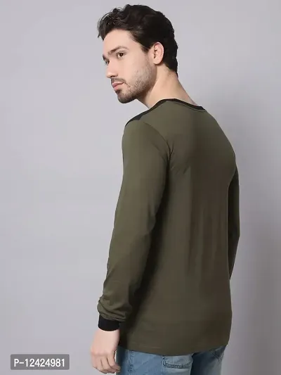 TRENDS TOWER Mens Shoulder Patch Full Sleeve T-Shirt Olive-thumb4