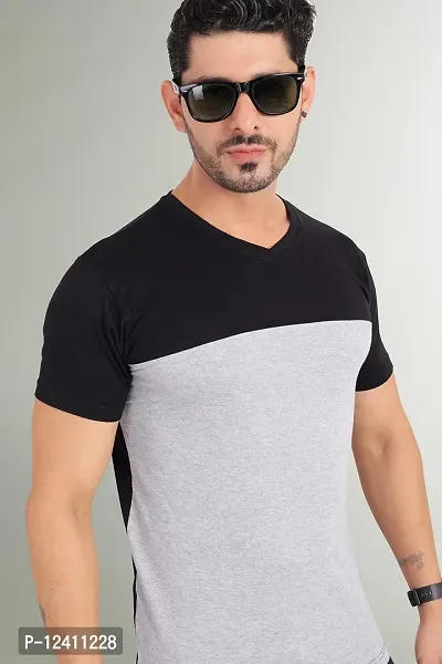 TRENDS TOWER Mens Half Sleeve V-Neck Grey Color T-Shirt-thumb5