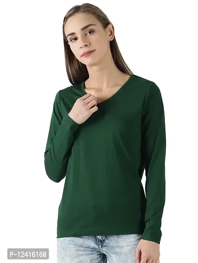 TRENDS TOWER Women Bio Wash Full Sleeve V-Neck Green Color T-Shirt