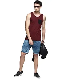 TRENDS TOWER Men Tank Top with Pocket Mustard Color (Maroon, XX-Large)-thumb3