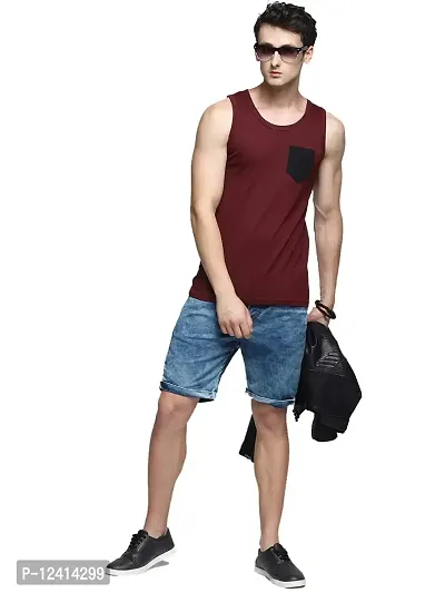 TRENDS TOWER Men Tank Top with Pocket Mustard Color (Maroon, XX-Large)-thumb4