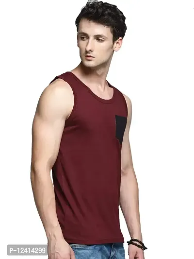 TRENDS TOWER Men Tank Top with Pocket Mustard Color (Maroon, XX-Large)-thumb2