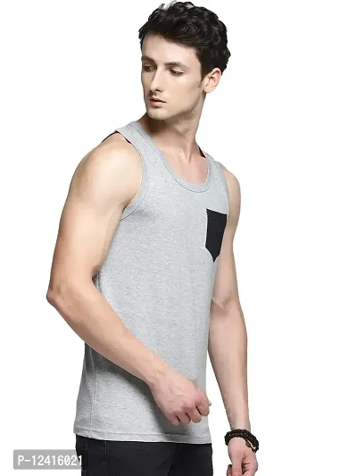 TRENDS TOWER Men Sleeveless Tank Top with Pocket Grey Melange Color-thumb2
