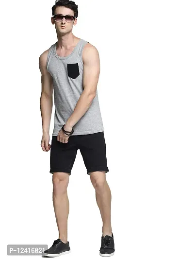 TRENDS TOWER Men Sleeveless Tank Top with Pocket Grey Melange Color-thumb4