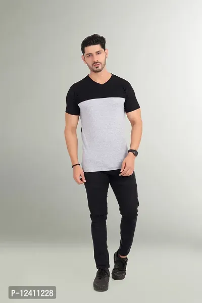 TRENDS TOWER Mens Half Sleeve V-Neck Grey Color T-Shirt-thumb4