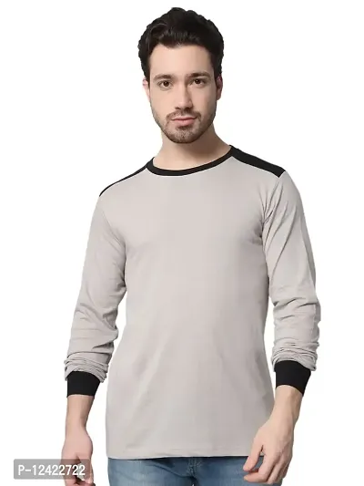 TRENDS TOWER Mens Shoulder Patch Full Sleeve T-Shirt Steel Grey