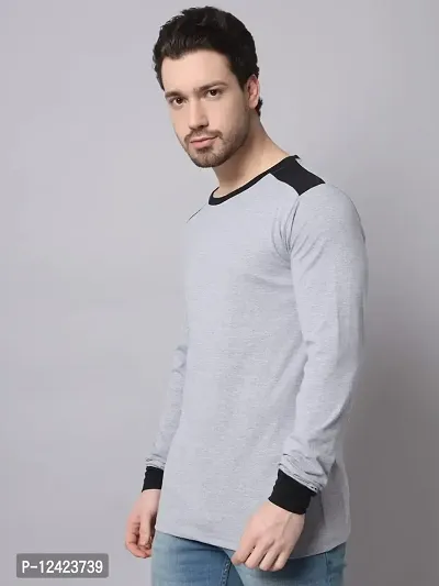 TRENDS TOWER Mens Shoulder Patch Full Sleeve T-Shirt Grey-thumb2