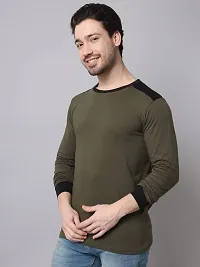 TRENDS TOWER Mens Shoulder Patch Full Sleeve T-Shirt Olive-thumb1