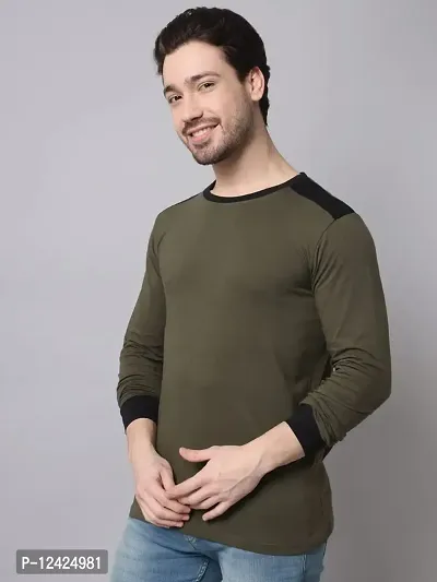 TRENDS TOWER Mens Shoulder Patch Full Sleeve T-Shirt Olive-thumb2