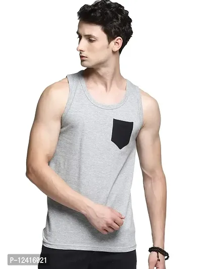 TRENDS TOWER Men Sleeveless Tank Top with Pocket Grey Melange Color-thumb0