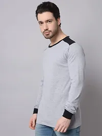 TRENDS TOWER Mens Shoulder Patch Full Sleeve T-Shirt Grey-thumb1