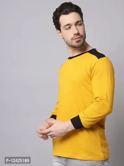 TRENDS TOWER Mens Shoulder Patch Full Sleeve T-Shirt Mustard-thumb2