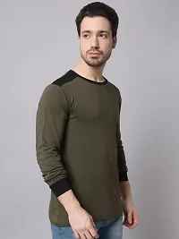 TRENDS TOWER Mens Shoulder Patch Full Sleeve T-Shirt Olive-thumb2