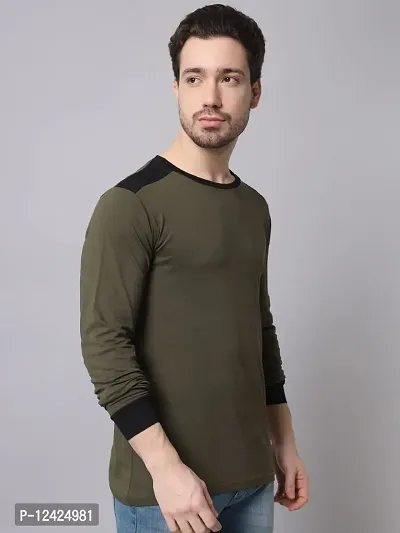 TRENDS TOWER Mens Shoulder Patch Full Sleeve T-Shirt Olive-thumb3