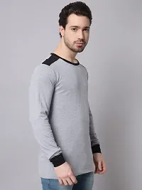 TRENDS TOWER Mens Shoulder Patch Full Sleeve T-Shirt Grey-thumb2