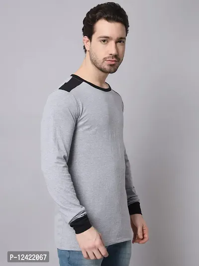 TRENDS TOWER Mens Shoulder Patch Full Sleeve T-Shirt Grey-thumb3