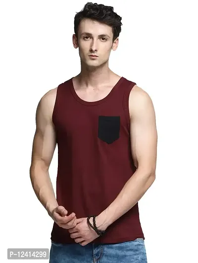 TRENDS TOWER Men Tank Top with Pocket Mustard Color (Maroon, XX-Large)-thumb0