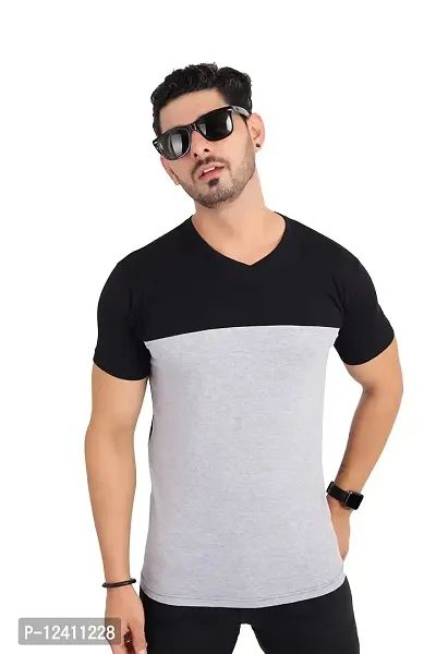 TRENDS TOWER Mens Half Sleeve V-Neck Grey Color T-Shirt-thumb0