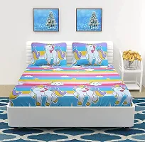 Amazin Homes Soft Glace?Cotton Elastic Fitted Double Bed King Size Fits Upto 72? x 78? inches 7"" Mattress Bedsheets with 2 Pillow Cover (Multi Unicorn)-thumb3
