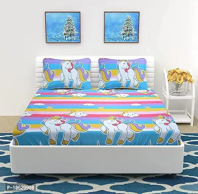 Amazin Homes Soft Glace?Cotton Elastic Fitted Double Bed King Size Fits Upto 72? x 78? inches 7"" Mattress Bedsheets with 2 Pillow Cover (Multi Unicorn)-thumb4