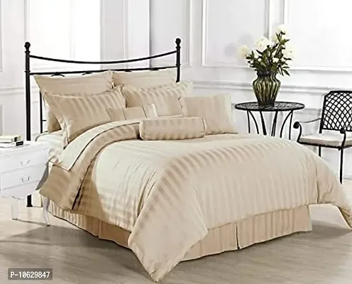 Amazin Homes 300 TC Cotton Satin Double Queen Size Bedsheet with 2 Pillow Covers Plain Premium Platinum Superior Elegant Solid Stripes - 90 x 100 (Cream)