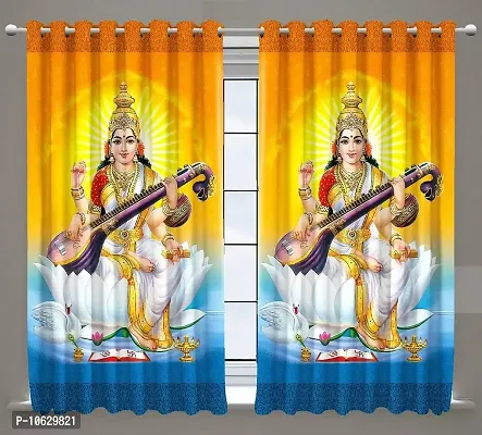 Amazin Homes 3D Digital Printed Premium MATA/Goddess God Print Curtains for Home Polyester Knitting Door Curtain Multicolor for Pooja Ghar Mandir Size 4x7 Feet 1 Piece Curtain-thumb0