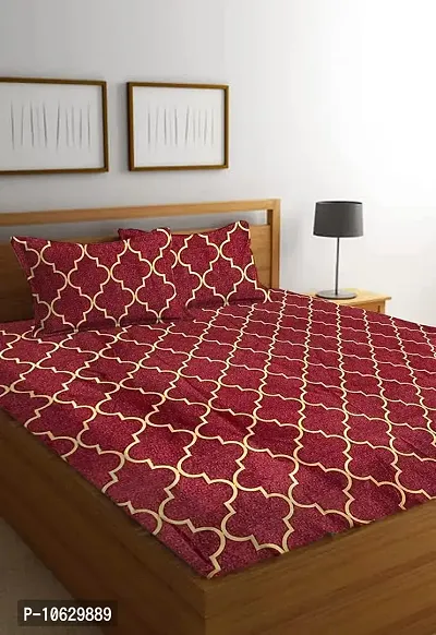 Amazin Homes Soft Glace?Cotton Elastic Fitted Double Bed King Size Fits Upto 72? x 78? inches 7"" Mattress Bedsheets with 2 Pillow Cover (Maroon Shape)-thumb0
