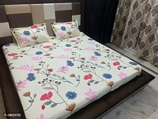 Amazin Homes Soft Glace?Cotton Elastic Fitted Double Bed King Size 78"" x 72 Bedsheets with 2 Pillow Cover-thumb0