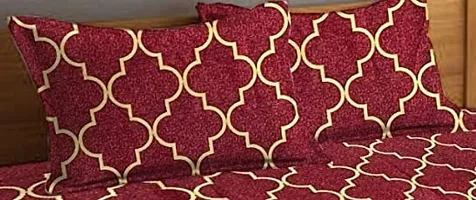 Amazin Homes Soft Glace?Cotton Elastic Fitted Double Bed King Size Fits Upto 72? x 78? inches 7"" Mattress Bedsheets with 2 Pillow Cover (Maroon Shape)-thumb1