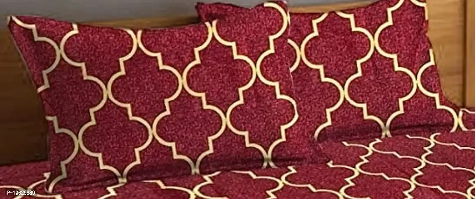 Amazin Homes Soft Glace?Cotton Elastic Fitted Double Bed King Size Fits Upto 72? x 78? inches 7"" Mattress Bedsheets with 2 Pillow Cover (Maroon Shape)-thumb2