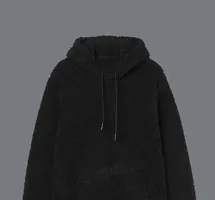 Stylish Black Fleece Solid Hoodies For Unisex-thumb1