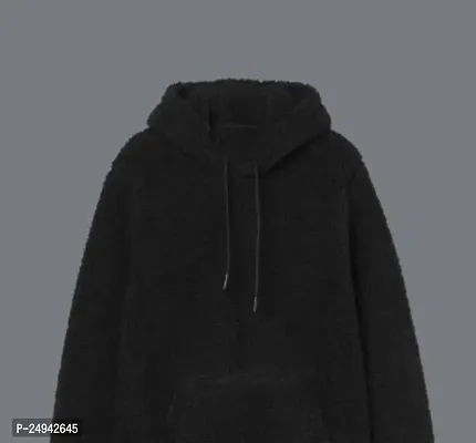 Stylish Black Fleece Solid Hoodies For Unisex-thumb2