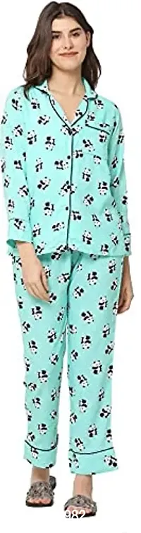 Women Animal Print Shirt  Pyjama Set Night Dress (RAMA Green, Small)-thumb0