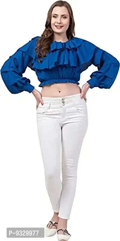 srs fashion Casual Cuffed Sleeves Solid Women White Top (Royal Blue, Medium)-thumb0