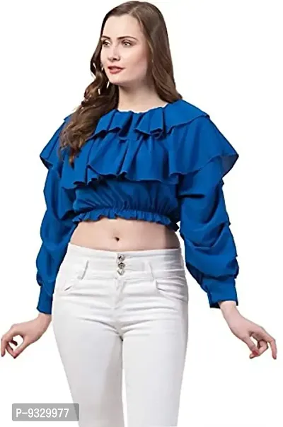 srs fashion Casual Cuffed Sleeves Solid Women White Top (Royal Blue, Medium)-thumb4