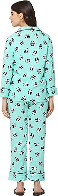 Women Animal Print Shirt  Pyjama Set Night Dress (RAMA Green, Small)-thumb1