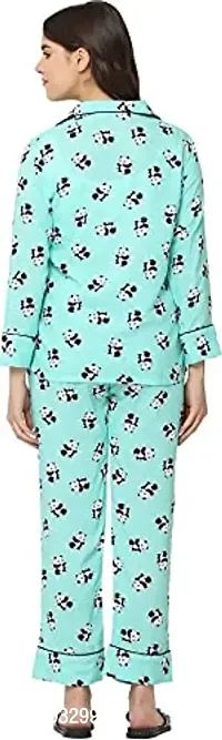 Women Animal Print Shirt  Pyjama Set Night Dress (RAMA Green, Small)-thumb2