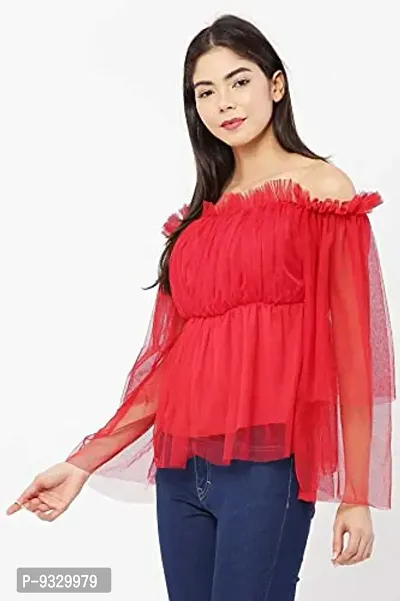 SRS FASHION Casual 3/4 Sleeve Printed Women Off shoulderTop (Red, Small)-thumb5