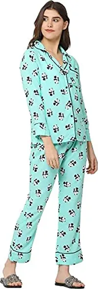 Women Animal Print Shirt  Pyjama Set Night Dress (RAMA Green, Small)-thumb2