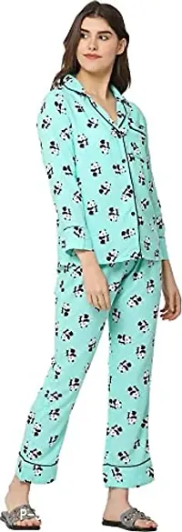 Women Animal Print Shirt  Pyjama Set Night Dress (RAMA Green, Small)-thumb3