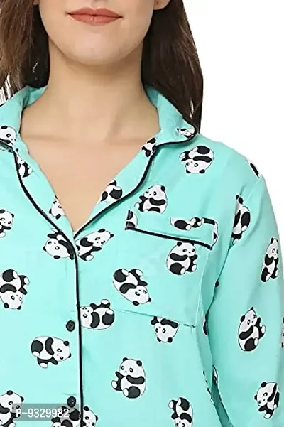 Women Animal Print Shirt  Pyjama Set Night Dress (RAMA Green, Small)-thumb4