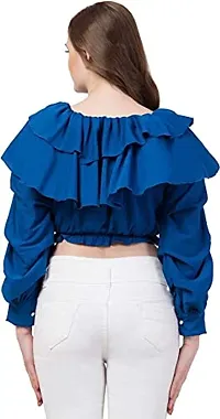 srs fashion Casual Cuffed Sleeves Solid Women White Top (Royal Blue, Medium)-thumb2