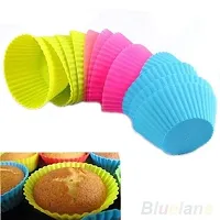 Reusable Silicone 6 Pieces Round Moulds for Muffins/Cupcake/Jelly/Cake Muffin Moulds Silicon Cupcake Mould - 6 pcs-thumb1